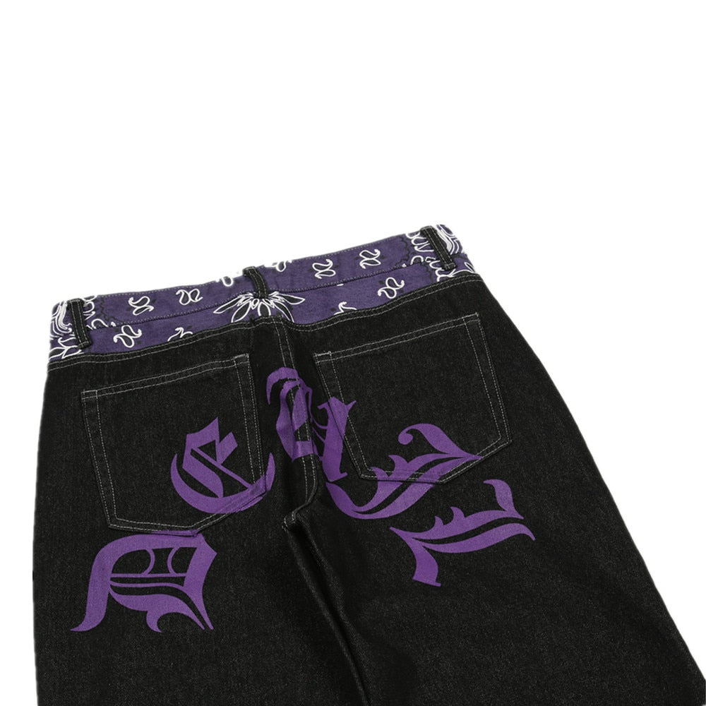 Black Graphic Baggy Jeans