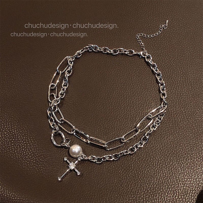 Vintage Pearls Cross Pendant Necklace