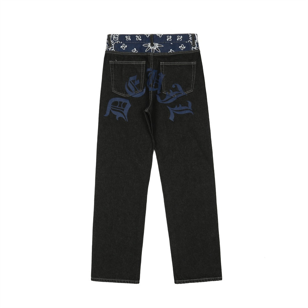 Black Graphic Baggy Jeans
