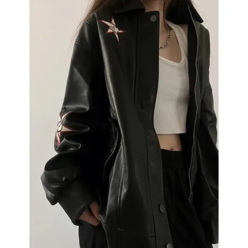 PU Leather Embroidered Jacket